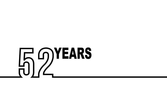52 years anniversary or birthday isolated on white background. Linear outline graphics. 52 year celebration and congratulation design element. Can be used for printing materials, covers, reports.