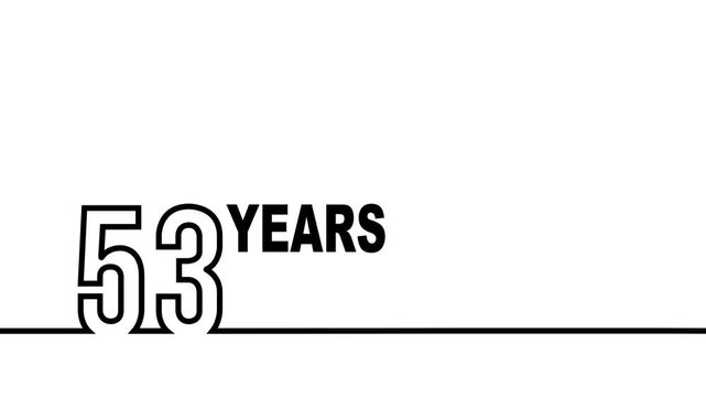 53 years anniversary or birthday isolated on white background. Linear outline graphics. 53 year celebration and congratulation design element. Can be used for printing materials, covers, reports.