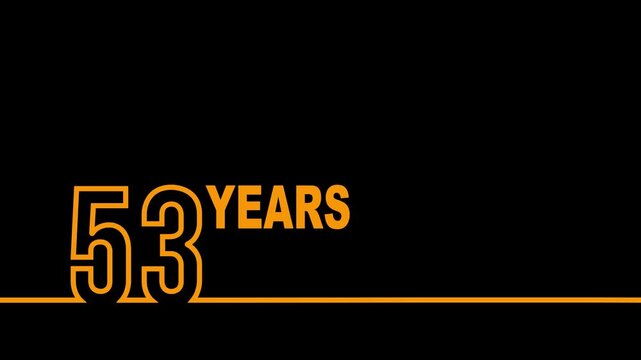 53 years anniversary or birthday isolated on black background. Linear outline graphics. 53 year celebration and congratulation design element. Can be used for printing materials, covers, reports.