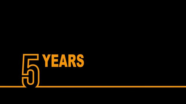 5 years anniversary or birthday isolated on black background. Linear outline graphics. 5 year celebration and congratulation design element. Can be used for printing materials, covers, reports.