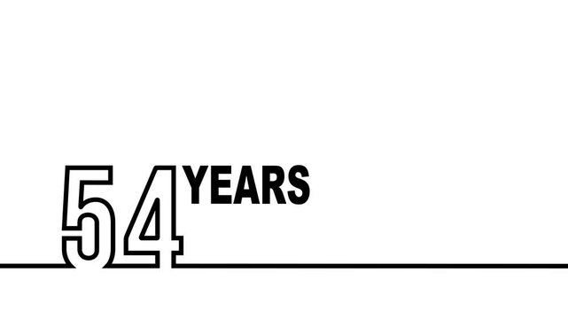 54 years anniversary or birthday isolated on white background. Linear outline graphics. 54 year celebration and congratulation design element. Can be used for printing materials, covers, reports.