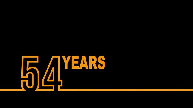 54 years anniversary or birthday isolated on black background. Linear outline graphics. 54 year celebration and congratulation design element. Can be used for printing materials, covers, reports.