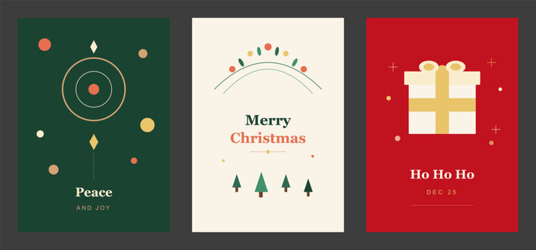 Set of minimalist christmas greeting cards vector templates
