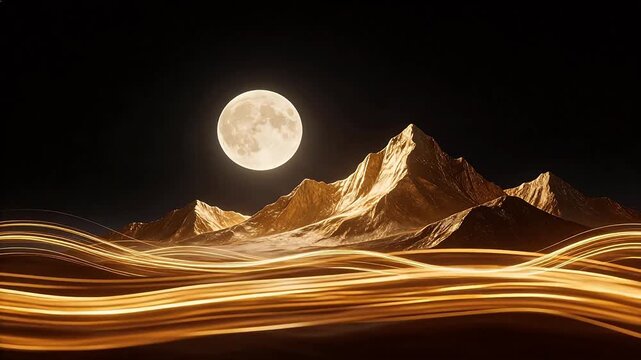 Golden mountains under full moon