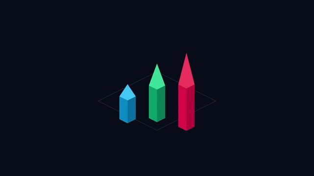Isometric 3 d bar chart animation representing business growth and financial success 4k