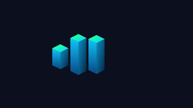 Isometric 3 d bar chart animation with gradient blue pillars for business data visualization and financial growth analysis 4k