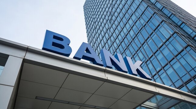 Modern Bank Building and Corporate Office Tower with Blue Glass Facade