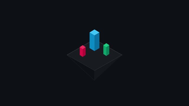 Isometric 3 d bar chart animation with minimalist floating platform for business data visualization and financial growth analysis 4k