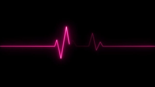 Glowing neon heart beat icon animation on black background ,neon heartbeat cardiogram pulse animation abstract background, Neon heartbeat icon ECG heartbeat signal icon 4k vide animation.