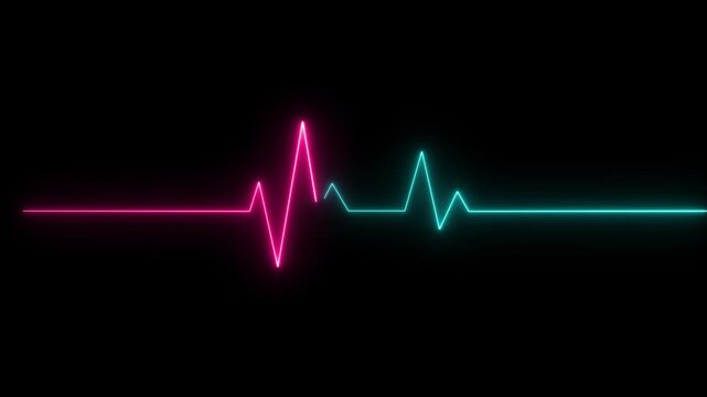 Glowing neon heart beat icon animation on black background ,neon heartbeat cardiogram pulse animation abstract background, Neon heartbeat icon ECG heartbeat signal icon 4k vide animation.