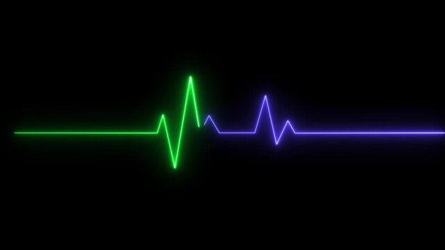 Glowing neon heart beat icon animation on black background ,neon heartbeat cardiogram pulse animation abstract background, Neon heartbeat icon ECG heartbeat signal icon 4k vide animation.