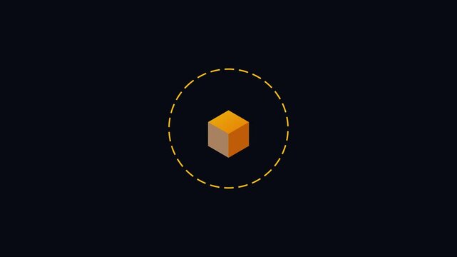 Minimalist 3 d cube rotating inside a dotted circle outline motion animation 4k rotation