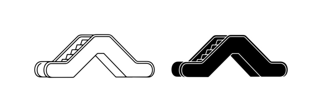 Escalator Icons: Black and White Vector Graphics for Public Spaces, Transport, and Accessibility