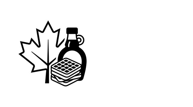 Black and white icon of waffles with maple syrup