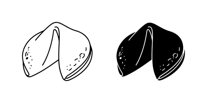Fortune Cookie Icons, Black and White Vector Graphics, Asian Dessert Symbols