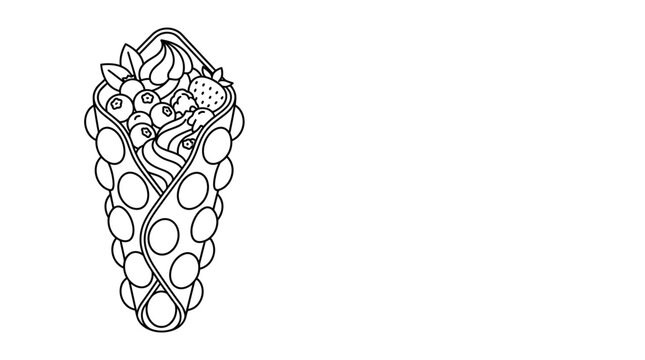 Black and white line art illustration of bubble waffle dessert
