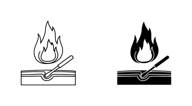 Hot Branding Iron on Wood Surface, Fire Flame Icon, Heat Symbol, Livestock Mark