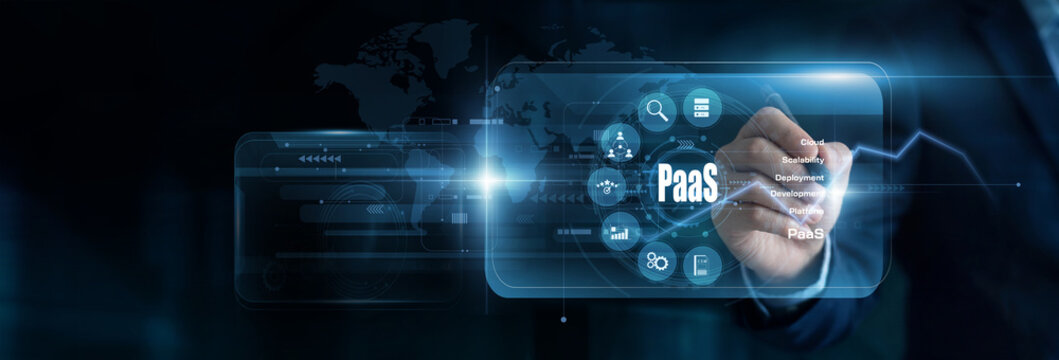 Platform engineer using touch pen on a PAAS virtual screen to map out cloud software metrics. This highly secure digital interface ensures strict control over global enterprise networks.