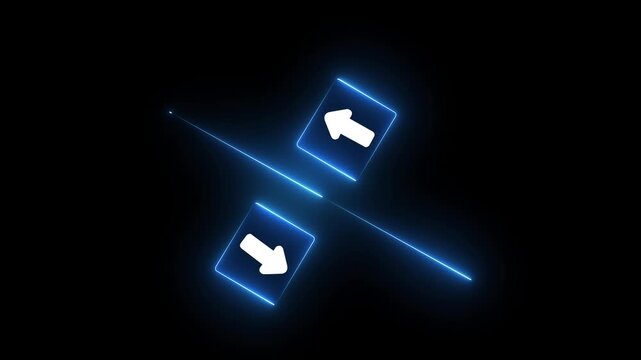 Arrow icons in contrast on Glowing neon moving towards opposite directions. Competition, diversity, opposition or confrontation concept. Motion graphics of Arrow icons concept.