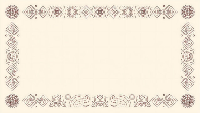 Brown boho geometric border with mandala and lotus patterns isolated on a transparent background