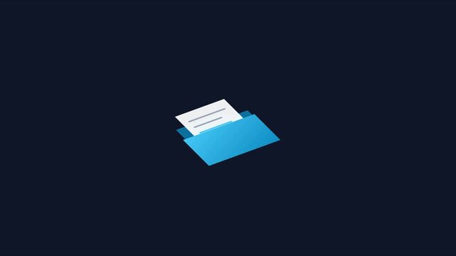 Minimalist blue folder animation with document paper for business and digital file management concepts 4k
