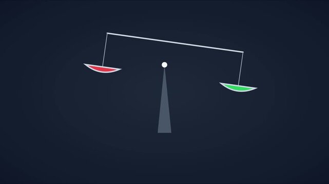 Minimalist balance scale animation with red and green pans representing comparison, choice, and decision making 4k