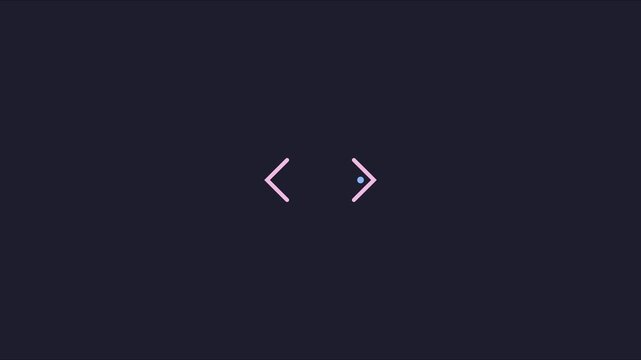 Minimalist coding symbol animation with pulsing neon brackets and dot for web development and software ui projects 4k