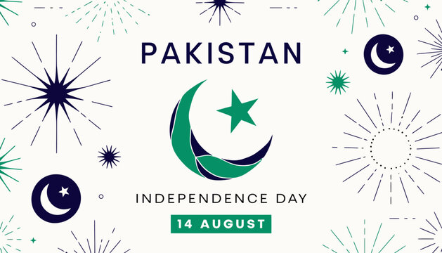 Pakistan independence day 14 august decorative celebration background with crescent and stars pakistan independence crescent fireworks celebration national illustration patriotic patriotism
