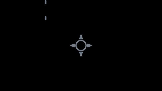 Minimalist digital compass animation on 4k black background, for user interface, navigation direction