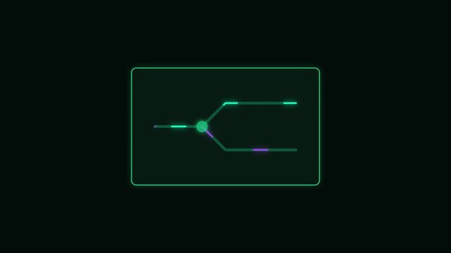 Minimalist digital data flow animation: glowing branching network lines on dark 4k background connection
