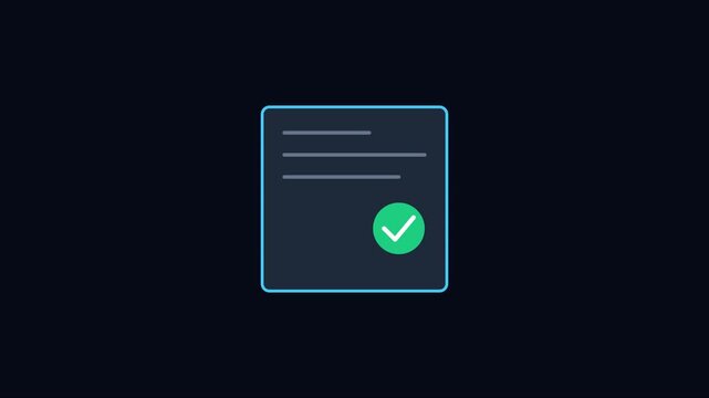 Minimalist digital document animation with glowing blue outline on dark 4k background, file interface