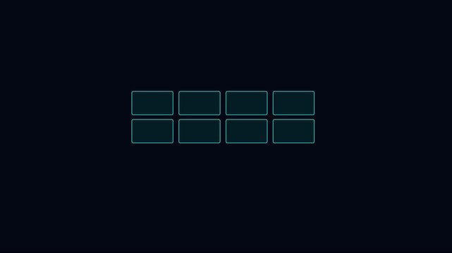 Minimalist digital interface grid with glowing neon rectangles for hud and ui animation 4k