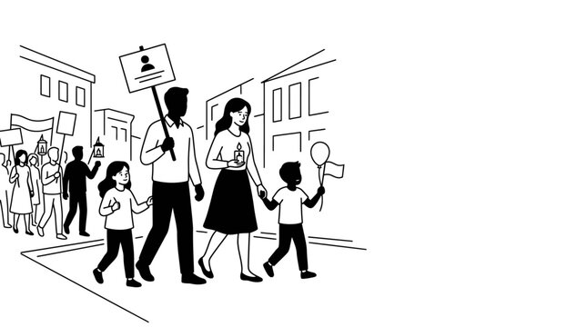 Family Participating in a Peaceful Protest March Illustration