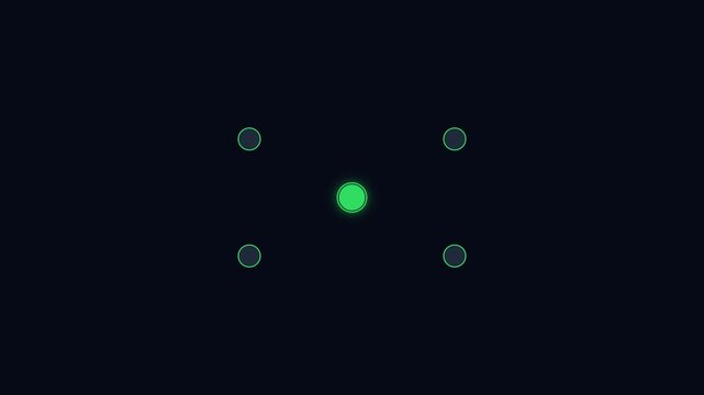 Minimalist digital interface loading animation with glowing green center point and circular ui on dark 4k background
