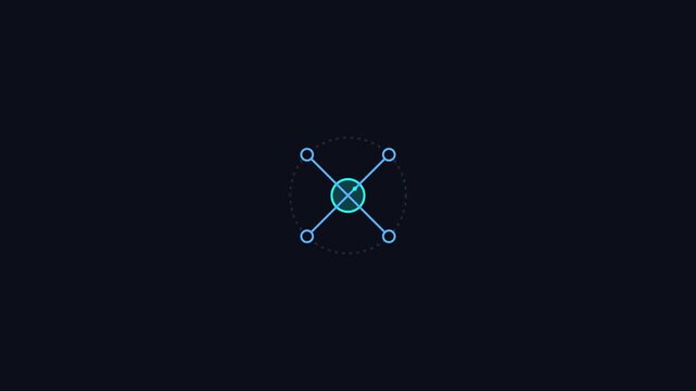 Minimalist digital network node animation: connected data points and circular interface hud for tech ui 4k