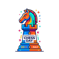 Chess knight stands proudly on a pedestal to celebrate the annual International Chess Day event. © Sad