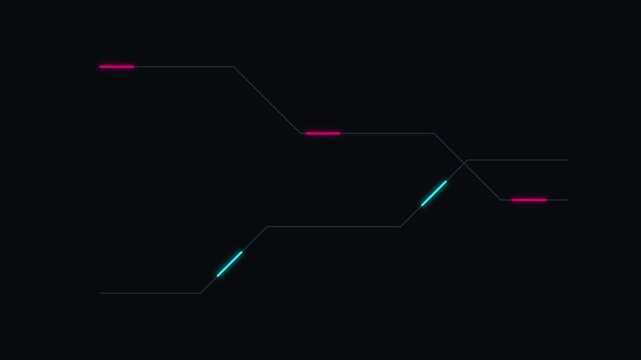Minimalist hud digital interface lines with neon glowing data flow animation 4k