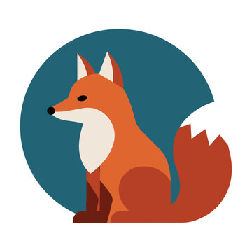 Stylized fox sitting in profile with a large circular shape behind it on a white background minimal animal design concept