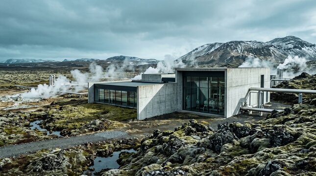 Modern Geothermal Power Plant in Icelandic Wilderness