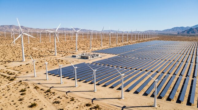 Renewable Energy Farm with Wind and Solar Power Plants