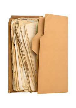 old document folder viewed from above with papers inside