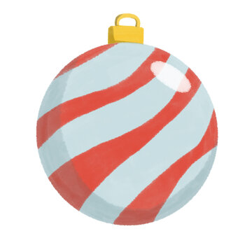 Single red and white striped Christmas bauble ball ornament isolated on white background