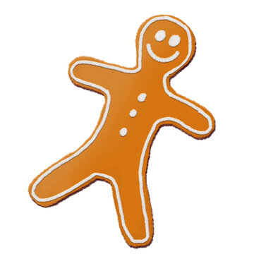 Smiling traditional gingerbread man Christmas cookie decorated with white icing isolated on white background