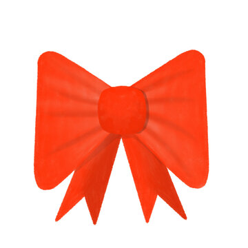 Festive red gift bow ribbon decoration for Christmas presents isolated on white background