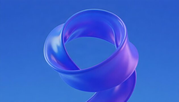 Abstract swirling ribbon of blue and purple against a solid blue background