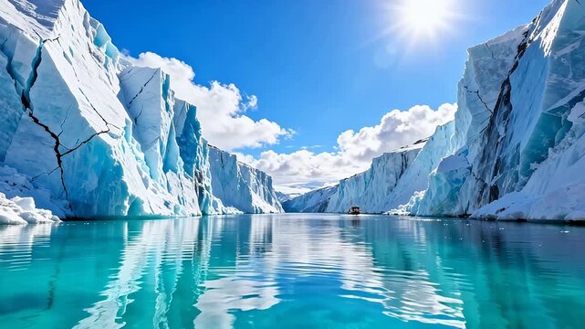 Glacier ice cliffs and turquoise water