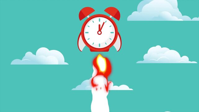Animation of red alarm clock rocket ship
