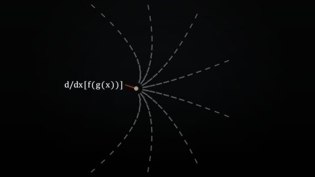 Calculus Chain Rule Formula d/dx[f(g(x))] Visualized with Glowing Golden Spiral and Math Equations on Dark Background