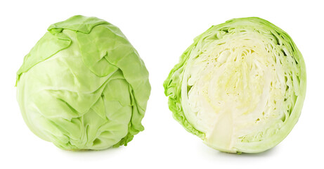 Fototapeta premium Whole and sliced cabbage isolated on white