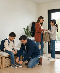 Fototapeta premium Family getting ready to leave home together